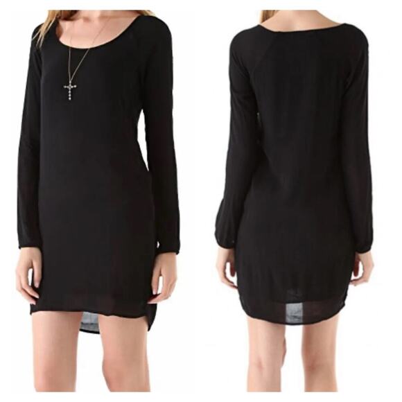 New JAMES PERSE Semi-Sheer Long Sleeve Black Mini Dress Bateau Neck WEB6654 Sz 2 - Picture 1 of 11